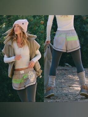 FP MOVEMENT Free People Varsity Blues Logo Running Shorts NEW S Gray White Lime